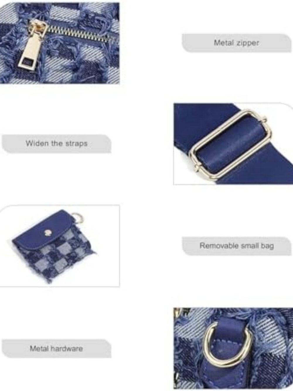 Stylish Checkered Crossbody Bum Bag for Women - Denim Checkerboard Design, Small - Picture 4 of 7